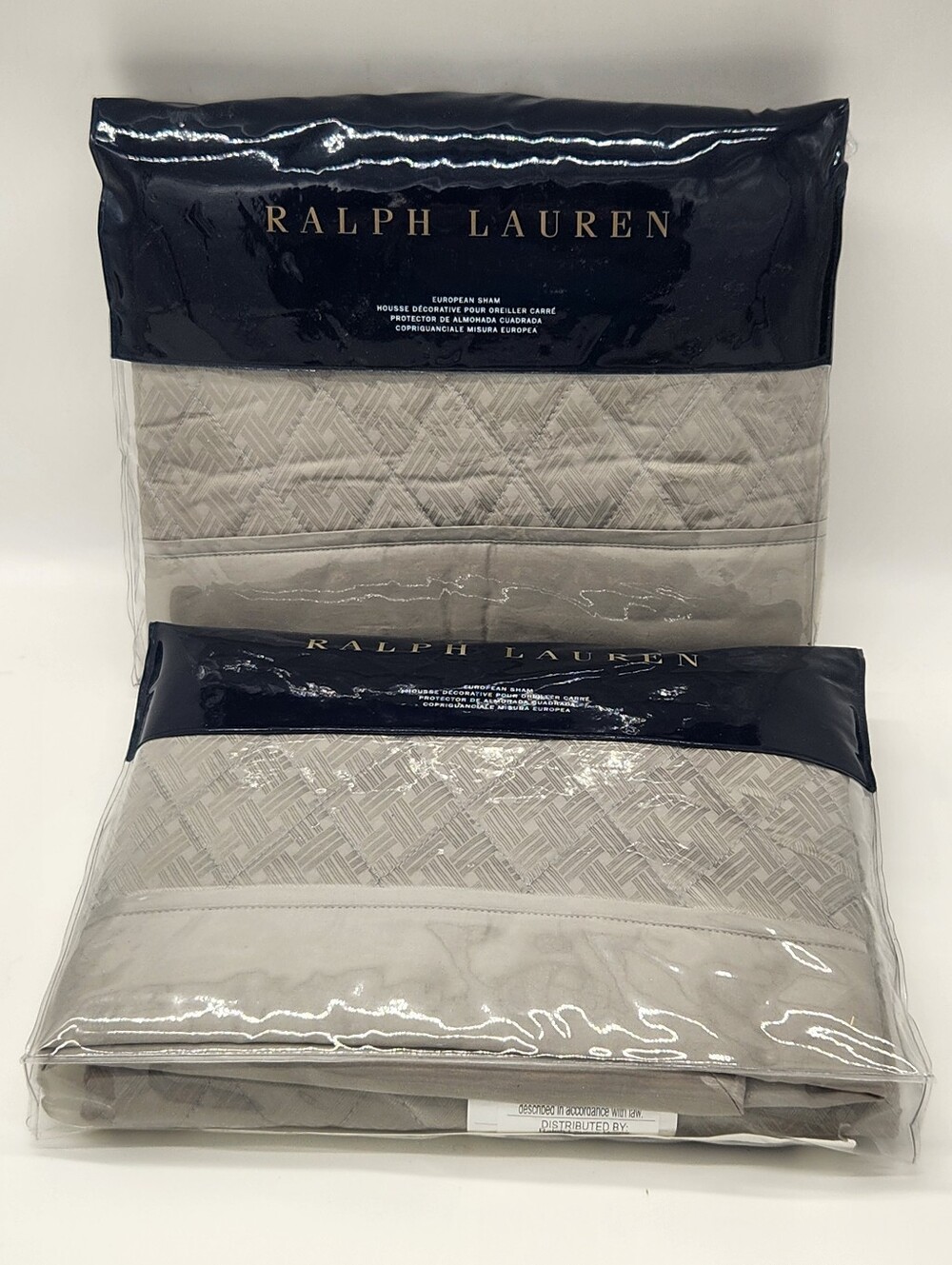 Ralph Lauren Bedford Quilted Euro Shams Set of 2 Grey Dawn 26x26 New